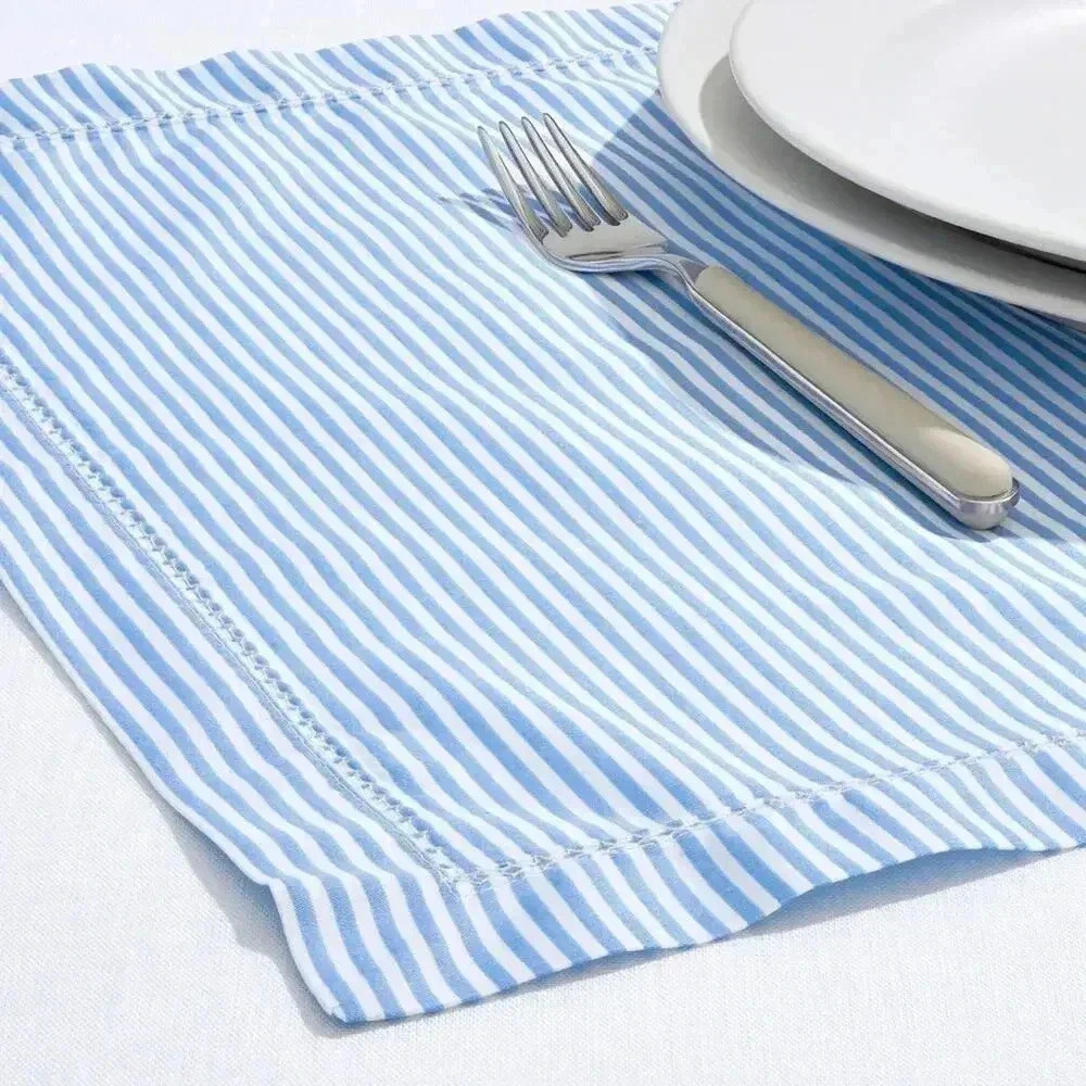 J.Crew set of four placemats in blue heritage seersucker stripe NWT